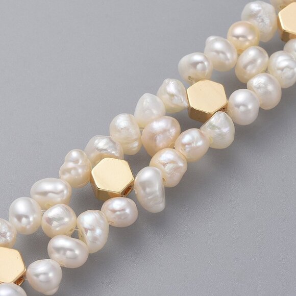 natural cultured pearls Jewelry - Beautiful two row natural fresh water cultured pearl bracelet + extender chain.